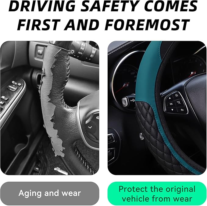 Bling Car Steering Wheel Cover, Diamond Leather Crystal Rhinestones Vehicles Steering Wheel Protector, Sparkling Anti-Slip Automotive Interior Decoration Accessories, Universal Fit(Dark Green)