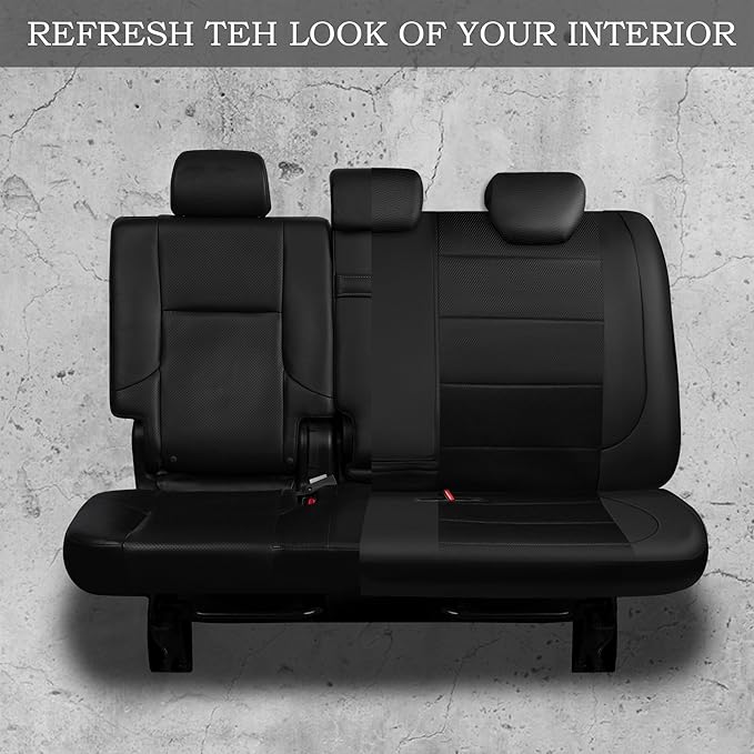 CAR PASS Leather Back Seat Cover, Breathable Mesh Universal Bench Seat Cover, Super 5mm Composite Sponge Inside, Airbag Compatible Fits Most Automotive, Cars, SUVs, Trucks, and Vans (Rear, Black)
