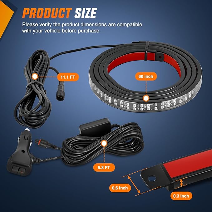Nilight 60 Inch Truck Tailgate Strobe Light Strip Tail Emergency Bar Rear Window Warning Lamp Ultra-Bright Double Row 360 LED for Pickup Trailers Construction Vehicles Car SUV, Blue