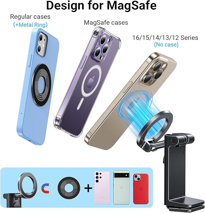Coolpow for Magsafe Airplane Phone Holder Mount【Strong Magnet】Airplane Travel Essentials Plane Phone Holder Long Flight Essentials,Universal Cell Phone Stand Desk Mounts for iPhone 16 15 Pro Max 14 13