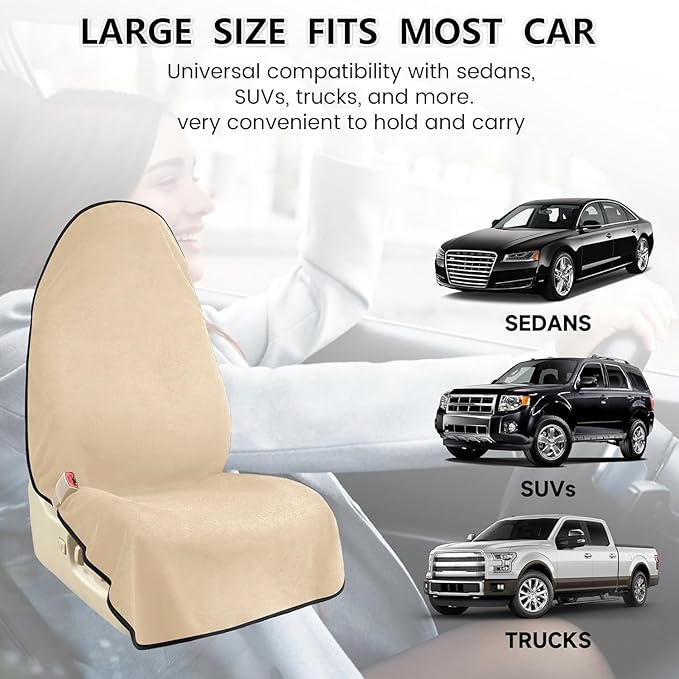 Car Seat Covers 1 Pack Beige Waterproof Towel Car Seat Cover Universal Fit for Most Trucks SUV Fitness Athletes Pets Gym and Water Sport