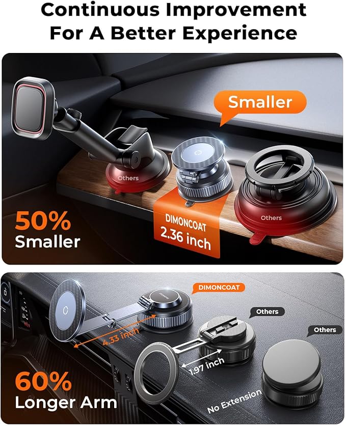2026 Upgraded 360°Rotation Nano Gel Suction Phone Holder, Foldable Metal Vacuum Magnetic Phone Holder [119+LBS Max Suction] Tesla model Y/3 MagSafe car Phone Mount for iPhone 17 16 Pro Max S26 Ultra