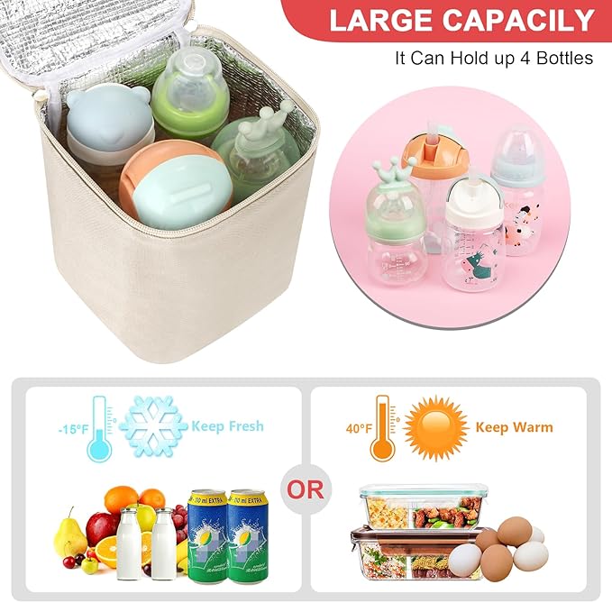 Accmor Breastmilk Cooler Bag, Baby Bottle Cooler Bags, Insulated Bottle Cooler Tote Bags On The Go, Fits 4 Large 8oz Bottles, for Nursing Mom Daycare Travel