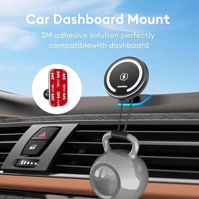 MAGJIEYX CD Slot Magnetic Wireless Car Mount Charger for iPhone 17 16-12, 3X Stable on Bumpy Roads, 99% Car/Truck-Approved, Charging Holder with 3M Dash Sticker, No Air Vent Block (38W Adapter)