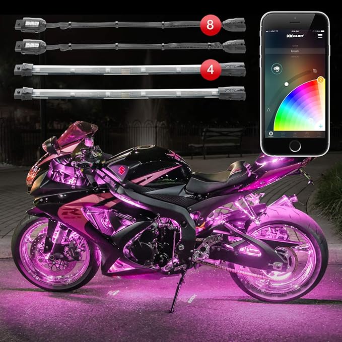 XK Glow XKchrome App Control Motorcycle Standard LED Accent Light Kit - 8 Pods / 4 Strips