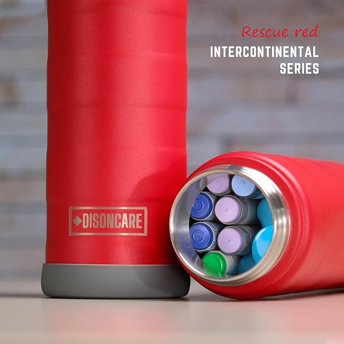 DISONCARE Intercontinental 74H 7 Insulin Pens Cooler Travel Case Medical Travel Diabetes Medicine for Traveling TSA Approved Ice Pack Medication Diabetic Gifts with QR Medical ID（Rescue Red）