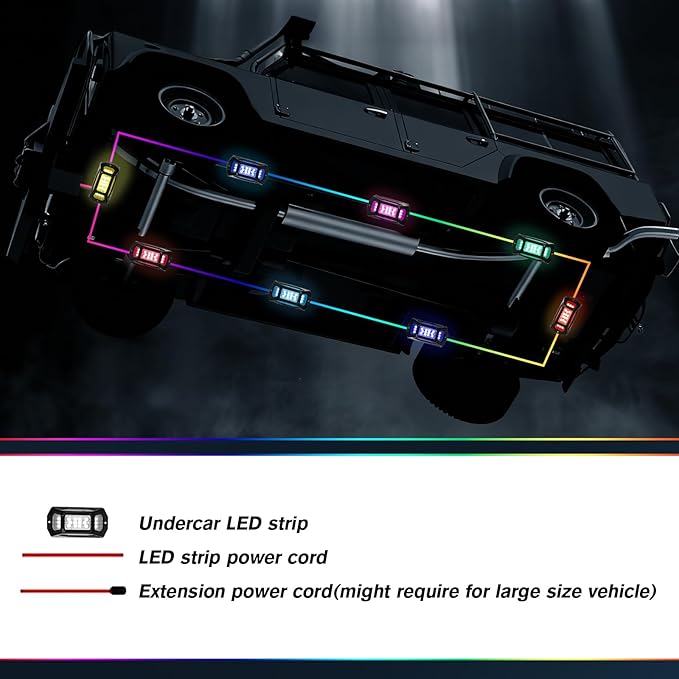 RGB Rock Lights for Trucks, 8 Pods 5-Sided LED Underglow Lights with App/RF Remote Control, 160° Wide Angle Music Sync Neon Exterior Light Kit, IP67 Waterproof, No-Drill for Jeep SUV ATV UTV Boat