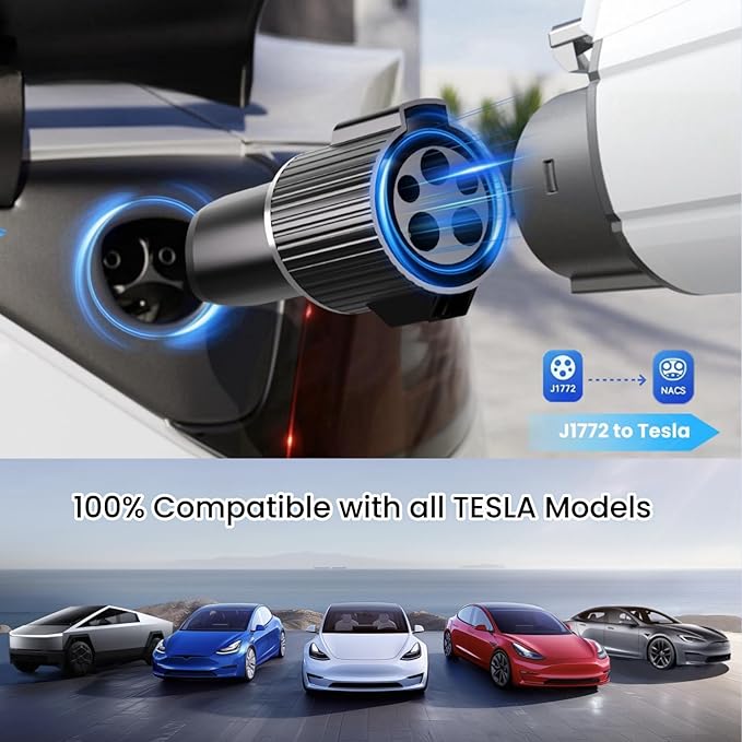 J1772 to Tesla Charger Adapter for Tesla Model Y 3 X S Cybertruck,Tesla Battery Charging Accessories,SAE J1772 EV Adapter [Max 80A, 250V] of L2 Chargers for Tesla Cars ONLY, Not for DC Fast Chargers