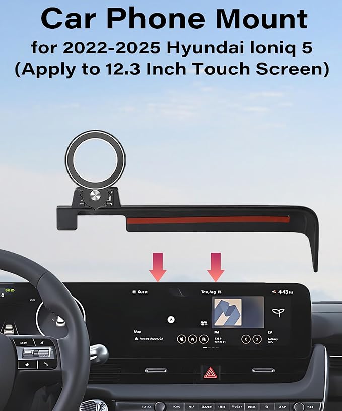 Car Phone Holder for 2022 2023 2024 2025 Hyundai loniq 5 Accessories Apply to 12.3 Inch Touch Screen Fixed Clip Magnetic Cell Phone Mount Hands-Free 360 Degree Rotation