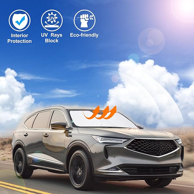 Windshield Sun Shade Custom Fit for 2021 2022 2023 2024 2025 2026 Acura MDX Accessories Foldable Sunshade Sun Blocker Protect Car from Sun Rays & Heat Damage Keep Car Cooler