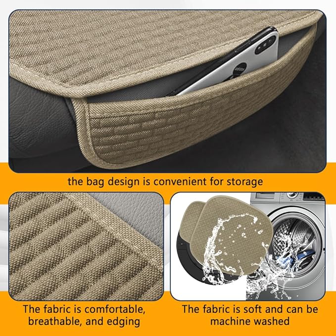 2PCS Car Seat Bottom Cover Pad, Car Seat Mat, Driver Cushion with Comfort Memory Foam & Non-Slip Rubber Bottom, Vehicle Accessories Breathable Seat Protector Mat for Auto Office Home (Beige)