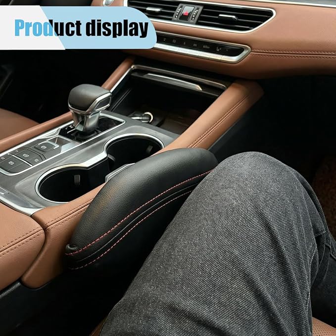 Car Knee Cushion, Car Center Console Leg Elbow Pad, Comfortable Soft Leather Thigh Support Rest Pad, Universal Auto Door Armrest Pad for Most Vehicles (Left Red)