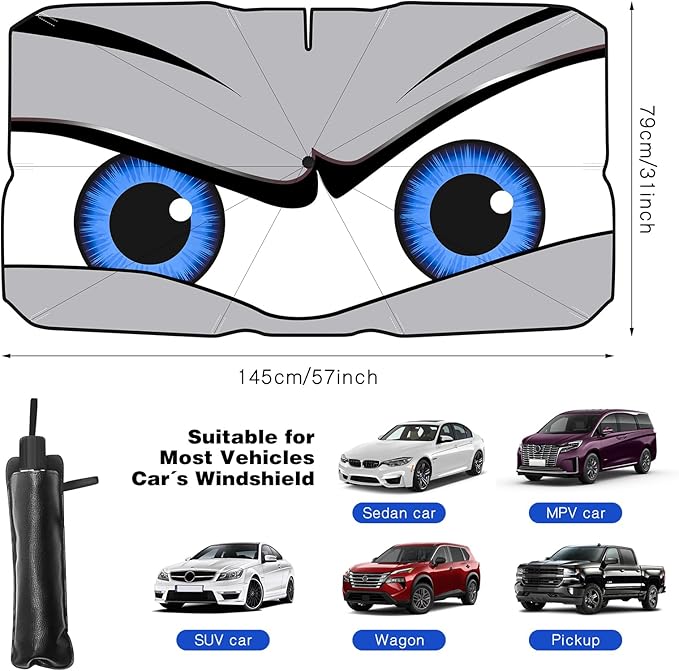Upgraded Car Windshield Sun Shade Umbrella, Car Shade Front Windshield Sun Shade, Foldable Umbrella for Block UV Rays & Sun Heat Protection, 57"X31"