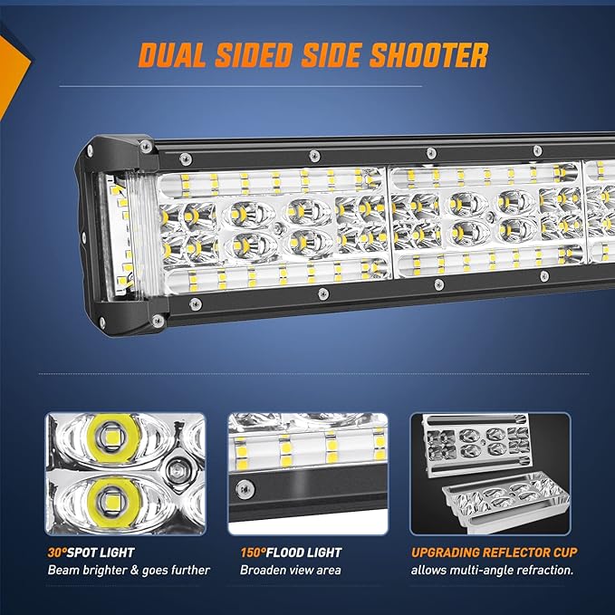 Nilight 22 Inch Side Shooter LED Light Bar Quadruple Row Spot Flood Combo Lights w/Wiring Kit for Fog Driving Work Lighting on Truck Tractor SUV ATV UTV Golf Cart Boats