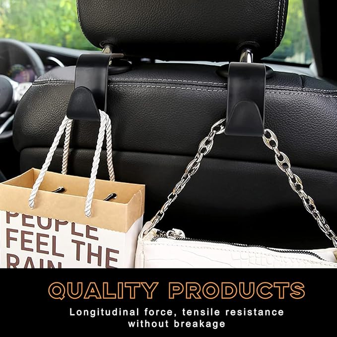 4PCS Car Seat Headrest Hook, Auto Back Seat Hanging Storage Organizer, Vehicle Seatback Hanger Holder for Purse Handbag Coat Umbrella, Universal Interior Car Accessories (Black)