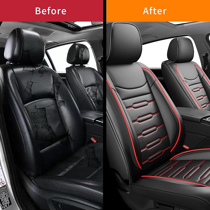 Fit Santa Cruz Car Seat Covers for Hyundai Santa Cruz 2022-2025 2026-Upgraded Premium Waterproof & Breathable Leather, Airbag Compatible, All-Weather Seat Cushion Protector (2 Front/Black+Red)