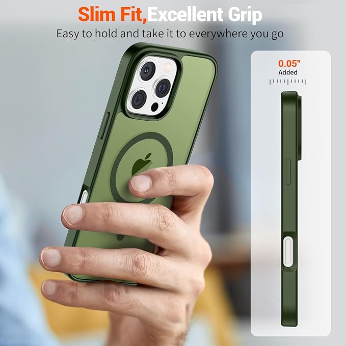 SUPFINE Magnetic for iPhone 16 Pro Max Case (Compatible with MagSafe) (Military Grade Drop Protection) Slim Translucent Matte Shockproof with Anti-Fingerprint Phone Case, Cangling Green