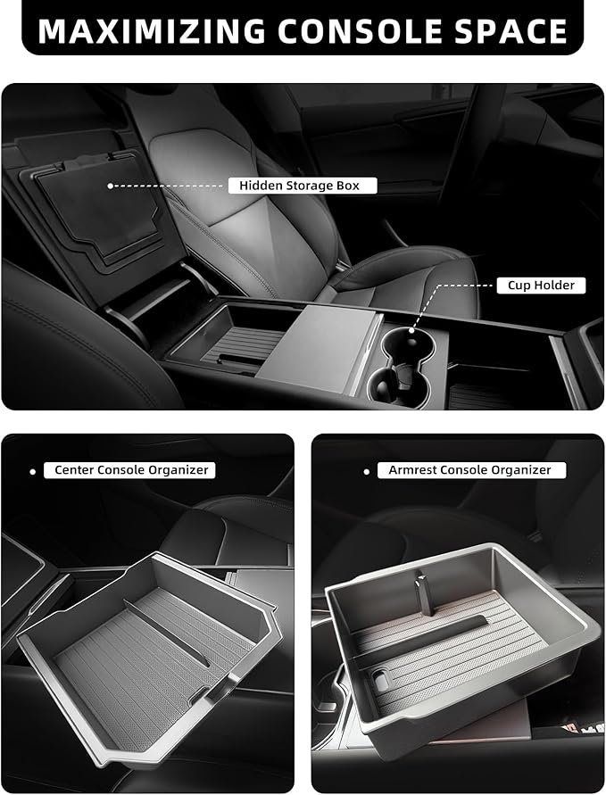 WinDu 2026 Model Y Juniper Accessories 5PCS NEW Center Console Organizer Tray for Tesla 2025-2026 Model Y Juniper Storage Tray [Silent Lining,Smooth Sliding] Armrest Hidden Box Cup Holder Camera Cover