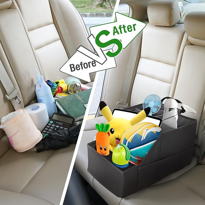 MULISOFT Car Seat Organizer- Backseat Car Organizer with 12 Storages Compartments and 2 Cup Holders, Organizers and Storage, Front Seat for Travel Kids,Black