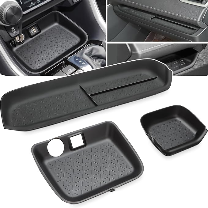 auovo Passenger Storage Organizer Mat Compatible with Toyota RAV4 Accessories 2025 2024 2023 2022 2021 2020 2019 RAV-4 Drivers Side Cubby Organizer Passenger Glove Box Organizer Tray (3PCS)