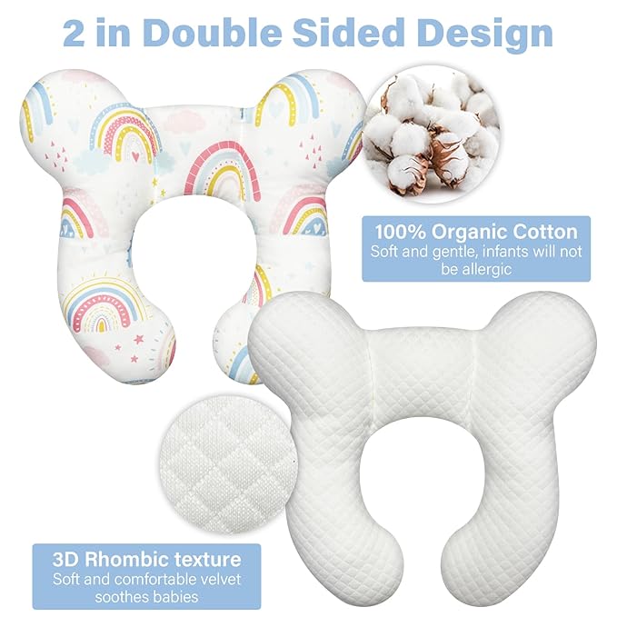 Baby Neck Pillows - Upgraded Toddler Travel Cushion for Toddler Head and Neck, Infant Neck Pillow for Car Plane Stroller Pushchair - Rainbow A