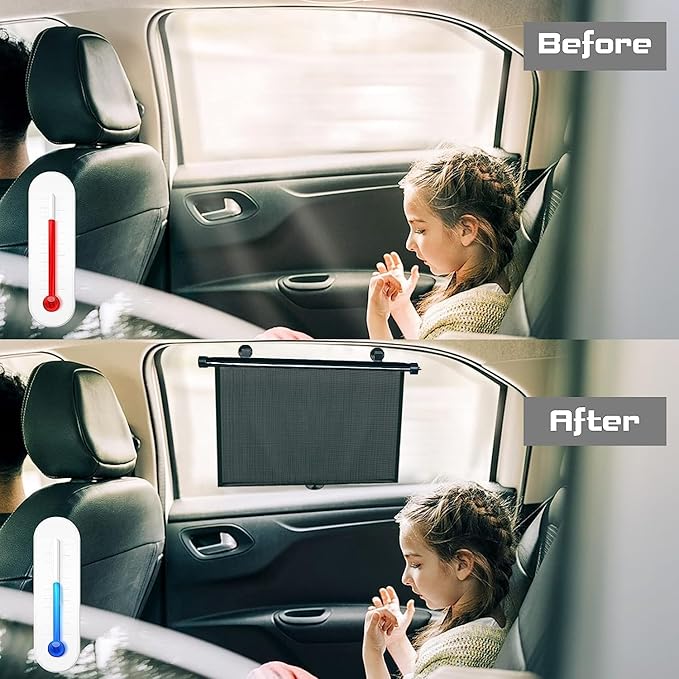 PLTCAT 2 Pack Large Car Sun Shade Side Window for Baby, Roller Vehicle Shades Sun Protection Shade for SUV Truck Side Window(Large-18''x20'')