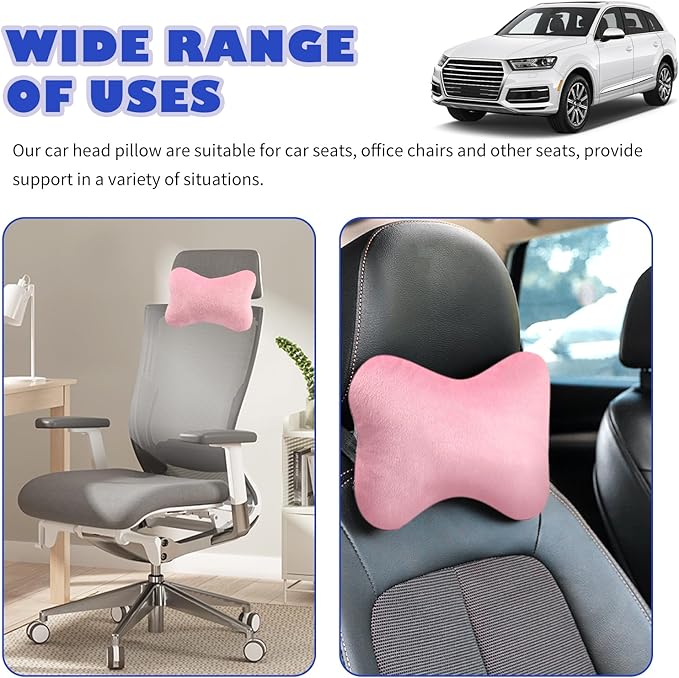 2PCS Car Headrest Pillow,Soft & Comfortable Car Neck Pillow for Driving Fatigue Relieve,All-Season Universal Cars Head Rest Pillows Automotive Interlor Accessorles for Cars (Pink/2PCS)