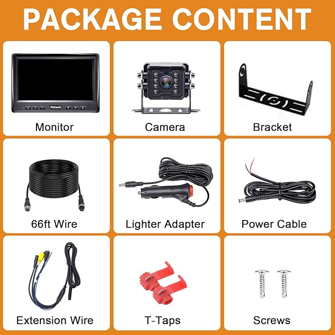 HD 1080P Wired RV Backup Camera System - with 170° Wide-Angle Lens, Night Vision, Waterproof IP69, Easy DIY Installation for RVs, Trucks, and Trailers by Rohent