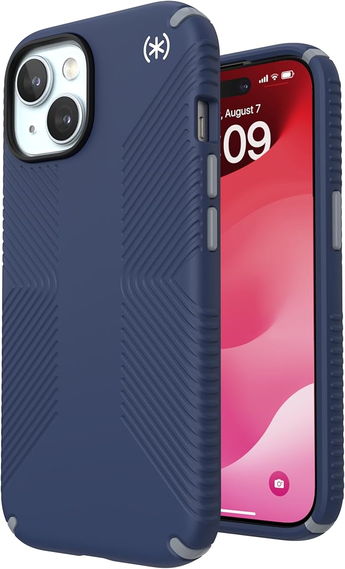 Speck iPhone 15 Case - Drop Protection, Grip - for iPhone 15, iPhone 14, iPhone 13 - Scratch Resistant, Soft Touch 6.1 Inch Phone Case - Presidio2 Grip Coastal Blue/Dust Grey/White