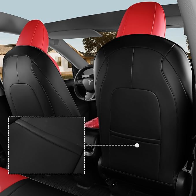 for Tesla Model Y Seat Cover 2020 2021 2022 2023 2024 (5-Seater Only) Customized Fit Car Seat Cover Interior Protectors (Crocodile Skin Red+Black)