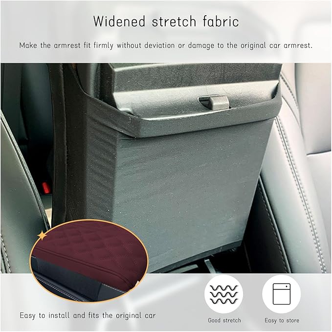 Ziciner Car Center Console Cover, Leather Memory Foam Armrest Cushion Protection Pad, Waterproof Hand Rest Pillow with Height Increase, Universal Accessory for Most Car (Wine Red)