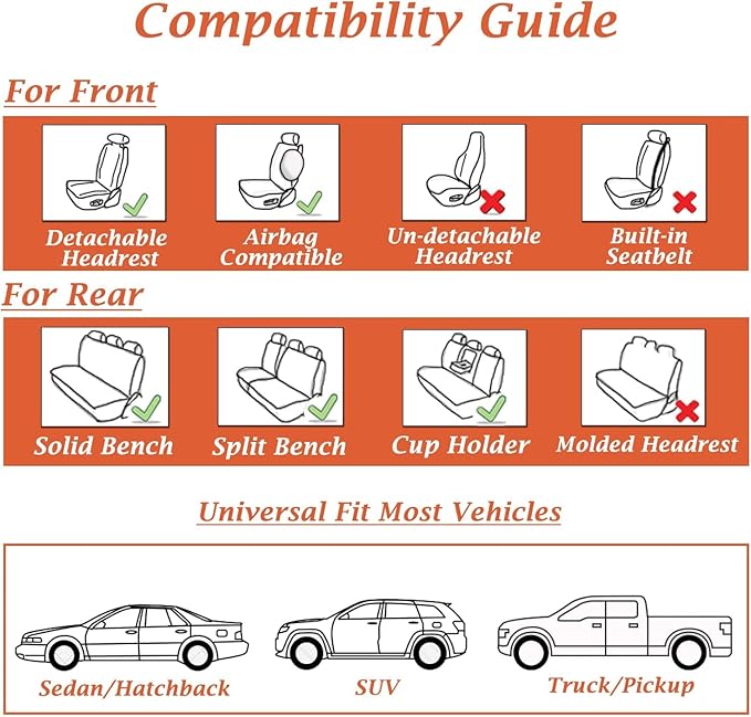 Coverado Leather Seat Covers for Car, Waterproof Front Car Seat Covers with Lumbar Support Universal Fit for Most Sedans SUV Pick-up Truck(Black&Gray)