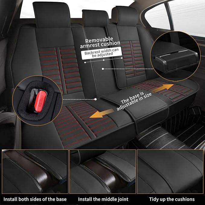 Car Seat Covers Fit for Kia Sorento 2007-2023 2024 2025 Full Set Leather Seat Covers Set with Lumbar Support Premium Automotive Cushion Protector(5 Seat, Black&Red)