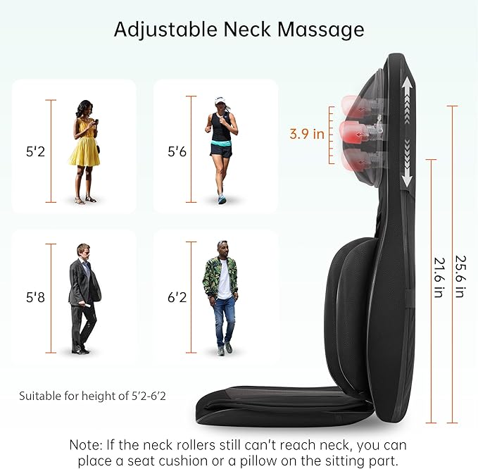 Snailax Neck Back Massager with Heat, Full Body Massage Chair Pad, Adjustable Compression, Rolling, Shiatsu Massage Seat Cushion, Chair Massagers,Gifts for Women, Man (Upgrade)