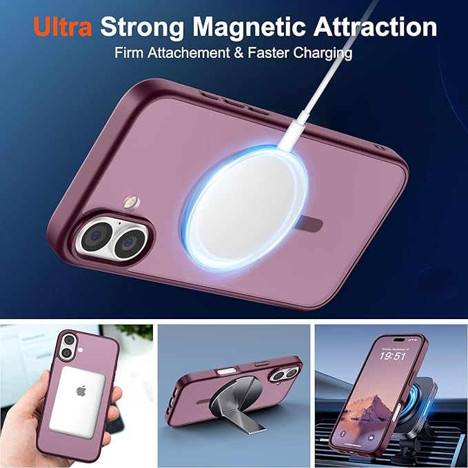 SUPFINE Magnetic for iPhone 17 Case (Compatible with MagSafe)(Military Grade Drop Protection) Translucent Matte Shockproof with Anti-Fingerprint Phone Cover 2025,Wine Red