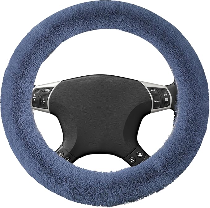 Wuyaoyao Fuzzy Car Steering Wheel Cover, 15'' Soft Auto Steering Wheel Protector for Warm Winter, Elastic Anti-Slip Fluffy Wheel Covers, Universal Car Accessories for Women and Men (Gray)