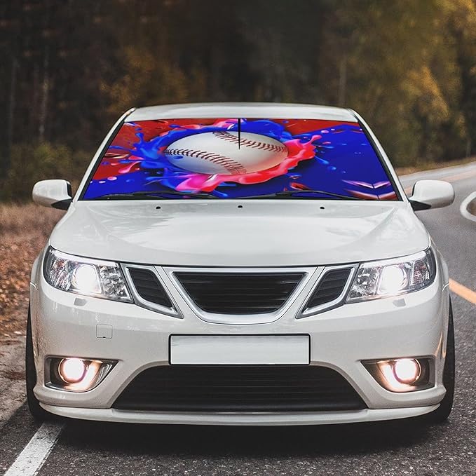 Socira Baseball Car Windshield Sunshade Umbrella Foldable Visor Umbrella Sun Shade Cover Sunshade Front Window Cover Car Accessories Blocks Uv Rays (57" X 30")