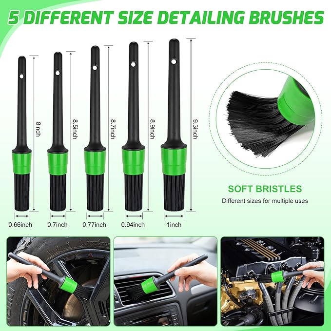 Nilight 37PCS Car Detailing Kit Auto Cleaning Tools Wash Set with Storage Carry Bag Home Use for Interior Exterior Deep Clean Car Care Windshield Dashboard Seat Air Vents Wheels Tires, Green