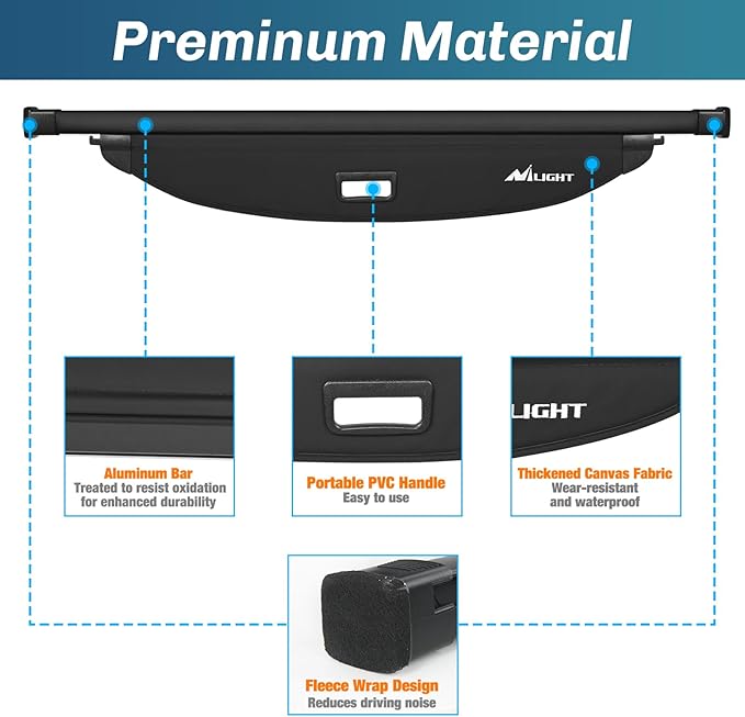 Nilight Trunk Cargo Cover for Kia Sportage Accessories 2023 2024, Retractable Security Shade Rear Cargo Cover, with Trunk Storage Net, 1-Pack