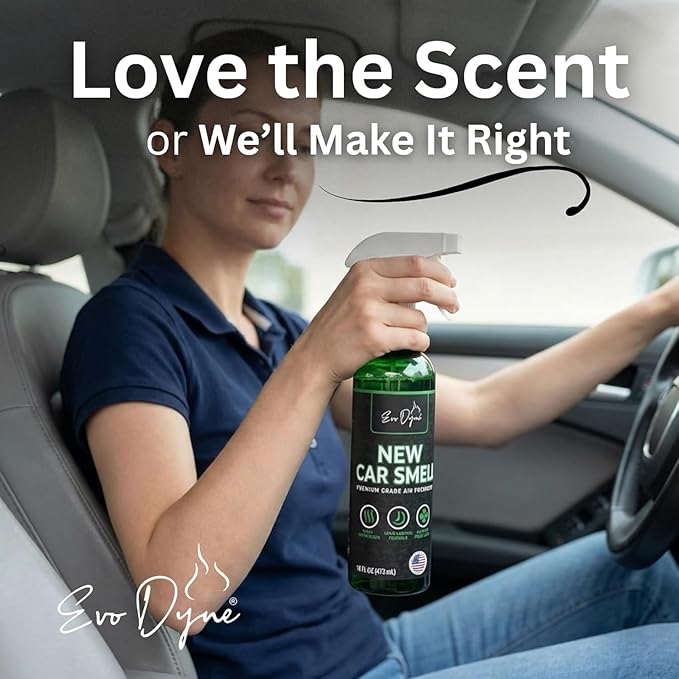 New Car Smell Spray (16oz), Made in USA | Long Lasting Car Air Fresheners Eliminates Odor - Air Fresheners for Cars, Trucks, & Other Vehicles – Fresh Scent Air Freshener Spray by Evo Dyne (2-Pack)