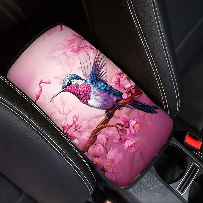 Bird Cherry Blossom Auto Arm Rest Cushion Pads Armrest Box Cover Car Arm Rest Seat Storage Box Mat Dog & Cat Paws Protector for SUV/Truck Vehicle