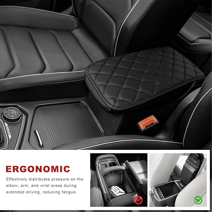 Car Center Console Cushion Pad, Anti-Scratch PU Leather Auto Armrest Seat Box Protector, Waterproof Arm Rest Protection Cover Interior Decoration for SUV Sedan Truck (Black)