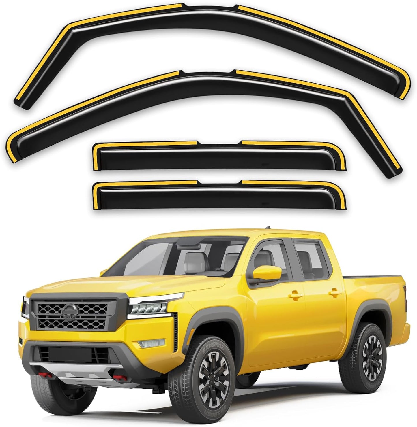 in-Channel Window Rain Guards Fit for Truck Nissan Frontier 2022-2025 Crew Cab Extra Durable Window Deflectors Vent Visors Shades Car Accessories Visors Rain Guards