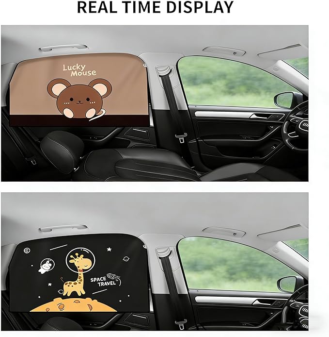 Magnetic Car Window Shade for Baby,Blackout Car Window Curtain,Car Shades for Side Windows,Sun Shade for Car Window Baby,Cartoon Pattern Car Window Covers,UV Protection & Heat Blocking (Lucky Mouse)