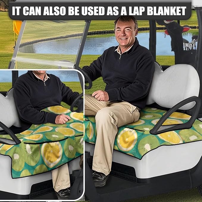 Biyejit Golf Cart Seat Covers with 4 Pockets Golf Cart Seat Towel Blanket Fits 2-Seat Golf Carts, Golf Cart Accessories
