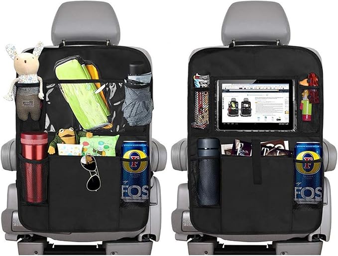 2 Pack Backseat Car Organizer, Seat Back Storage Bag with Touch Screen Tablet Holder Waterproof Seat Back Protectors Kick Mats for Kids Toddlers.