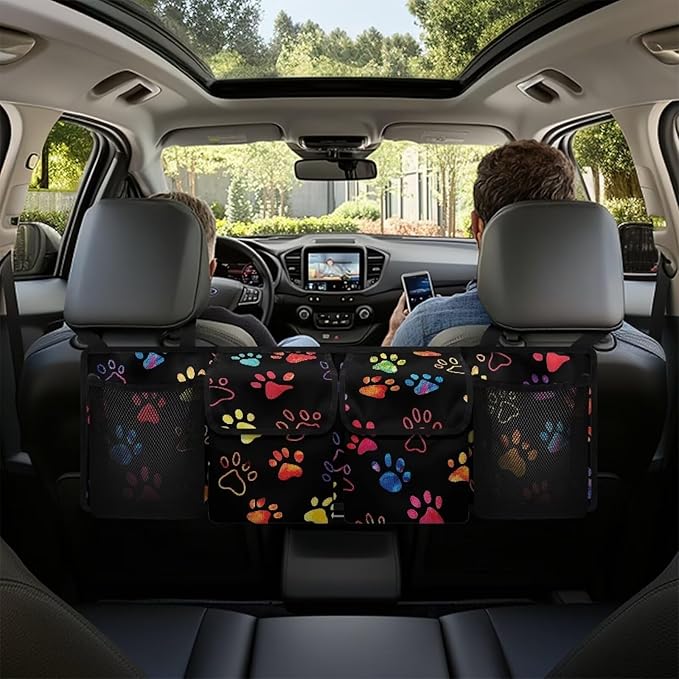Rainbow Dog Paw Print Car Trunk Organizer Trendy Back of Seat Car Organizer for SUV,Truck,Van Trunk Storage Bag Hanging Cargo Bag