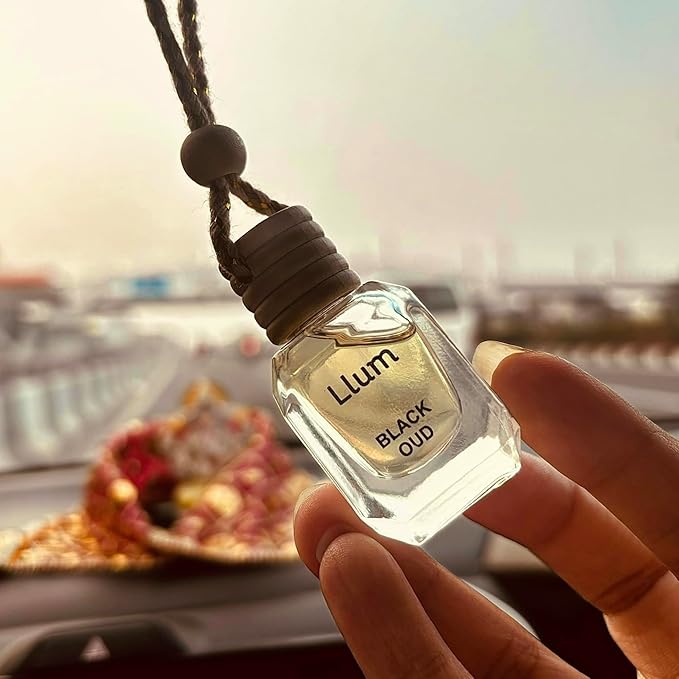 Llum Black Oud Hanging Car Air Freshener – Luxury Automotive Perfume Diffuser 10ml (0.34 fl oz), Long-Lasting Fragrance, Alcohol-Free Non-Toxic Car Scent, Glass Bottle With Wood Cap