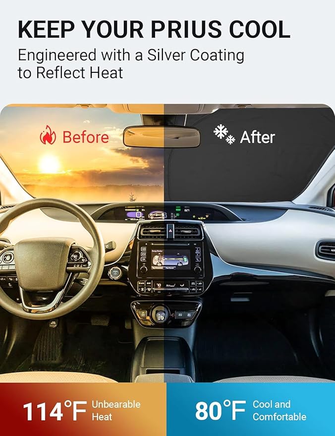 Proadsy 2026 Upgrade Windshield Sun Shade Custom Fit Toyota Prius 2016-2022 (NOT for Prius C or Prius V) 4-Layer Foldable Front Sunshade Protector Sun Visor Blocks UV Rays Keep Car Cooler