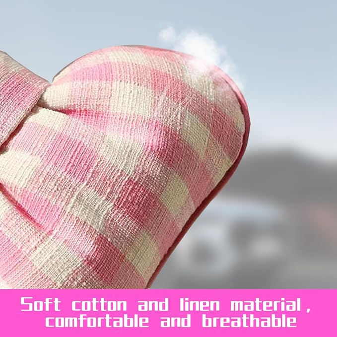 Bow Car Headrest Pillow, Breathable Memory Foam Vehicle Neck Pillow with Adjustable Strap, Ergonomic Auto Neck Support Cushion for Pain Pressure Relief, Universal for Most Cars (Pink/Grid)
